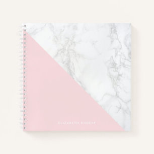 Faux Marble with Blush Pink Accent Personalized Notebook