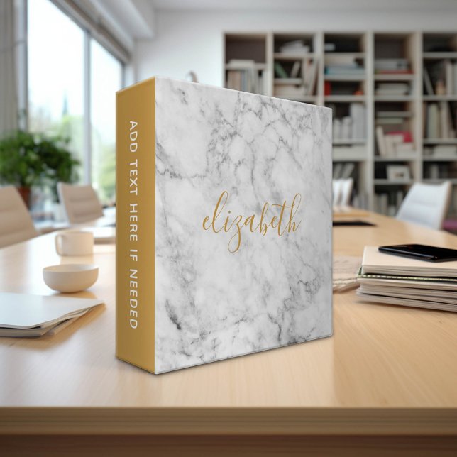 Faux Marble with Gold Calligraphy Name 3 Ring Binder (Custom Office and School Binder)