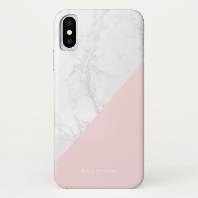 Faux Marble with Pink Accent Modern Personalized Case-Mate iPhone Case (Back)