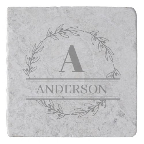 Faux Marble Wreath Family Name Monogram Tray Trivet