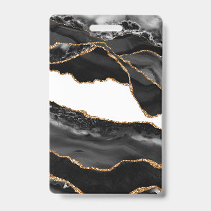 Faux Marbled Agate Black Stylish Stone Luxury Badge