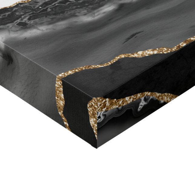 Faux Marbled Agate Black Stylish Stone Luxury Canvas Print (Corner)
