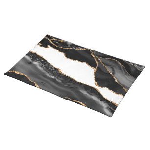 Faux Marbled Agate Black Stylish Stone Luxury Cloth Placemat