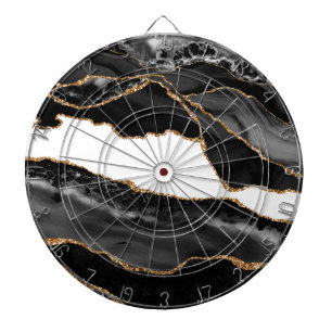 Faux Marbled Agate Black Stylish Stone Luxury Dart Board