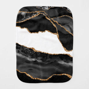 Faux Marbled Agate Black Stylish Stone Luxury Gold Baby Burp Cloth