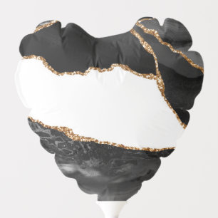 Faux Marbled Agate Black Stylish Stone Luxury Gold Balloon