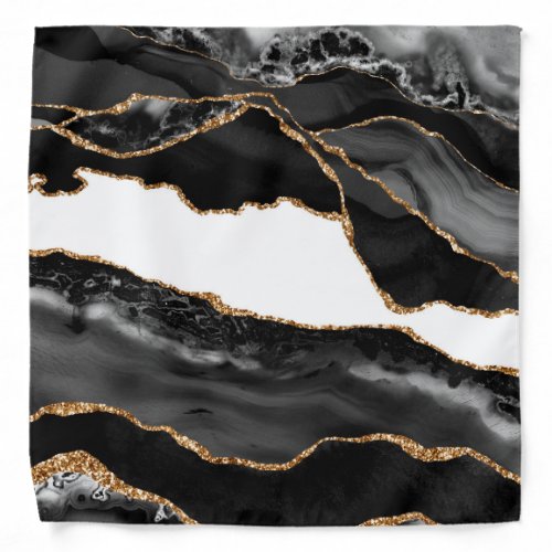 Faux Marbled Agate Black Stylish Stone Luxury Gold Bandana