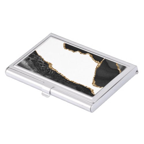 Faux Marbled Agate Black Stylish Stone Luxury Gold Business Card Case