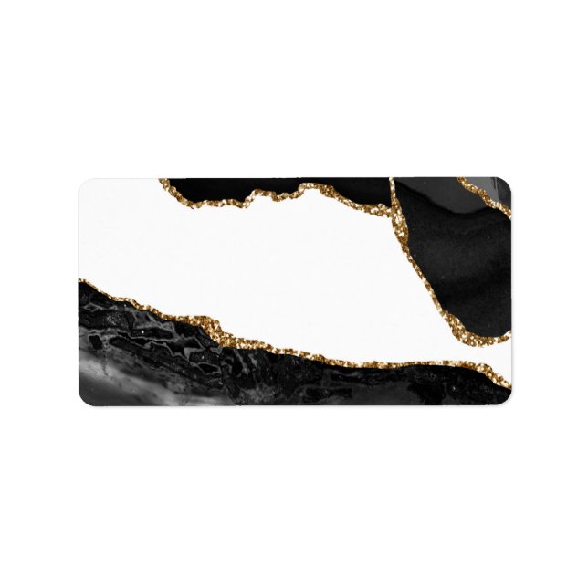 Faux Marbled Agate Black Stylish Stone Luxury Gold Label (Front)