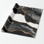 Faux Marbled Agate Black Stylish Stone Luxury Gold Wrapping Paper