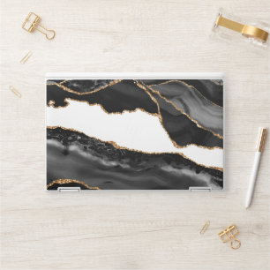 Faux Marbled Agate Black Stylish Stone Luxury HP Laptop Skin