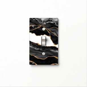 Faux Marbled Agate Black Stylish Stone Luxury Light Switch Cover
