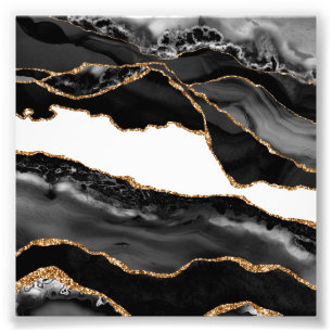 Faux Marbled Agate Black Stylish Stone Luxury Photo Print