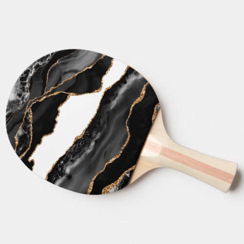 Faux Marbled Agate Black Stylish Stone Luxury Ping Pong Paddle