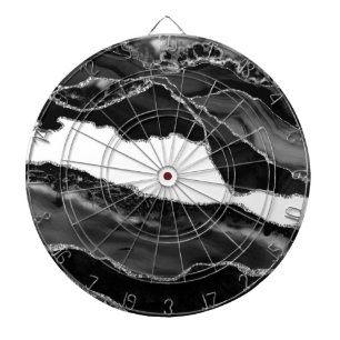 Faux Marbled Agate Black White Trendy Modern Stone Dart Board