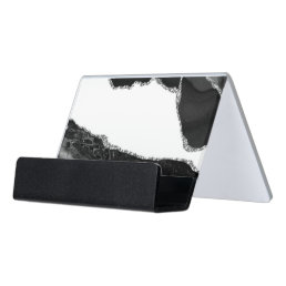 Faux Marbled Agate Black White Trendy Modern Stone Desk Business Card Holder