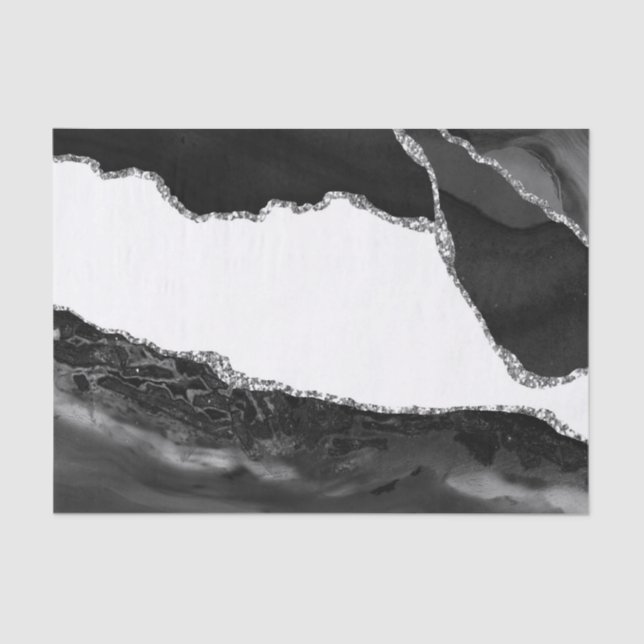 Faux Marbled Agate Black White Trendy Modern Stone Tissue Paper (Front)