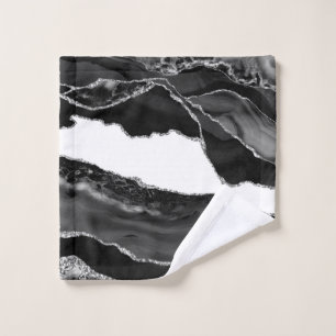Faux Marbled Agate Black White Trendy Modern Stone Wash Cloth