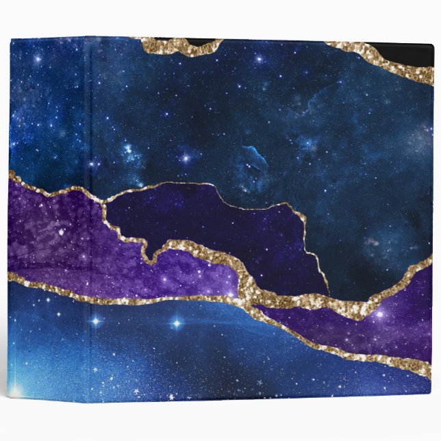 Faux Marbled Agate Stone Galaxy Sparkly Shining 3 Ring Binder (Front/Spine)