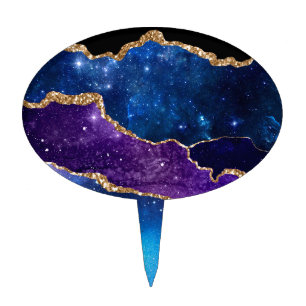 Faux Marbled Agate Stone Galaxy Sparkly Shining Cake Topper