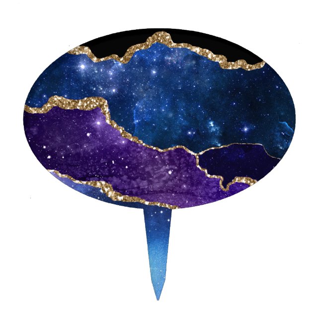 Faux Marbled Agate Stone Galaxy Sparkly Shining Cake Topper (Front)