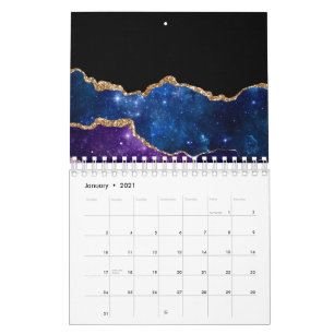 Faux Marbled Agate Stone Galaxy Sparkly Shining Calendar