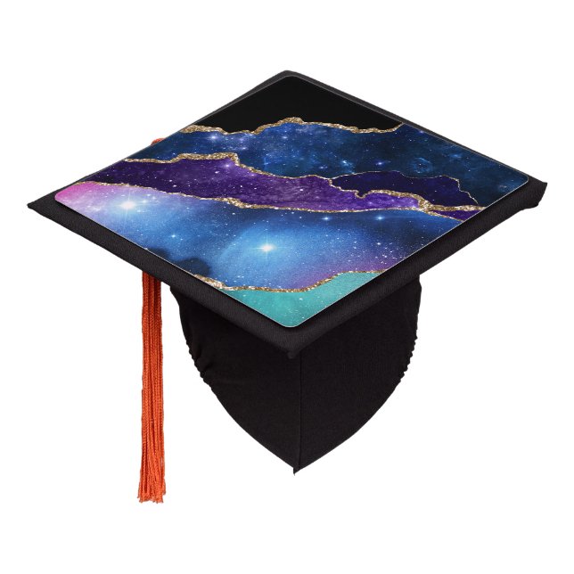 Faux Marbled Agate Stone Galaxy Sparkly Shining Graduation Cap Topper (Angled)