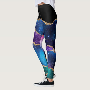 Faux Marbled Agate Stone Galaxy Sparkly Shining Leggings