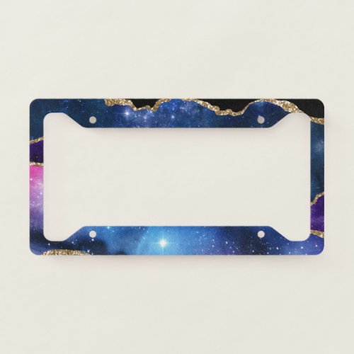 Faux Marbled Agate Stone Galaxy Sparkly Shining License Plate Frame