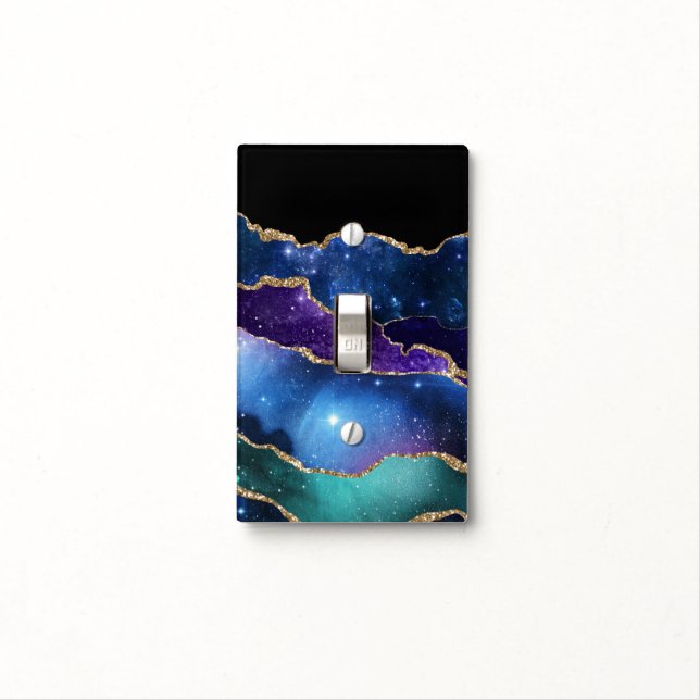 Faux Marbled Agate Stone Galaxy Sparkly Shining Light Switch Cover (In Situ)