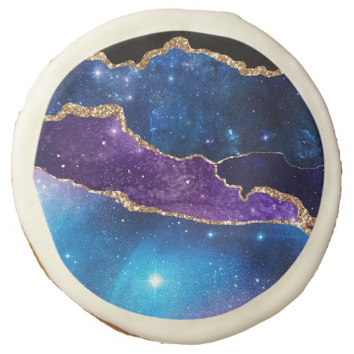 Faux Marbled Agate Stone Galaxy Sparkly Shining Sugar Cookie