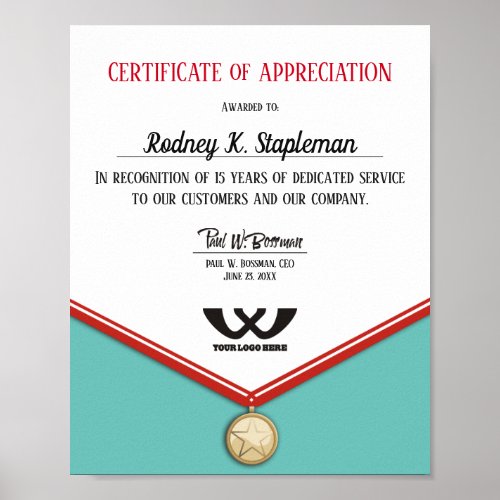 Faux medal universal employee anniversary display poster