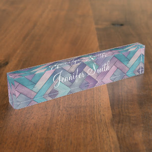 Faux Mermaid Herringbone Wood Pattern Desk Name Plate
