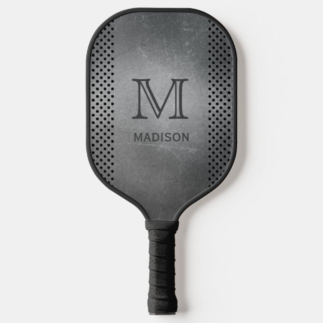 Faux Metal custom monogram & name Pickleball Paddle (Front)