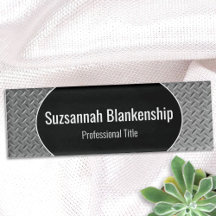 Faux Metal Diamond Plate Black Center Name Tag
