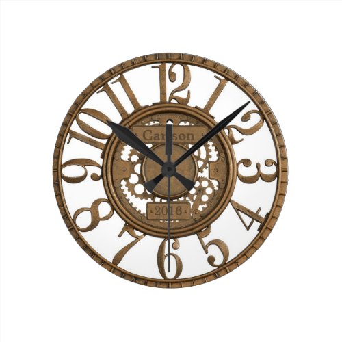 Faux metal open-gear custom design round clock