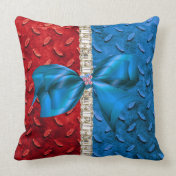 Faux Metal Red White & Blue Rhinestone Pillow
