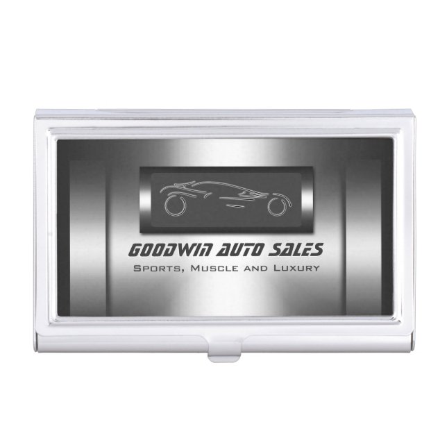 Faux metal, silver auto - Auto Sales Business Card Holder (Front)