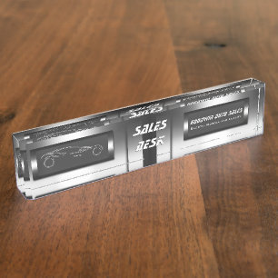 Faux metal, silver auto - Auto Sales Showroom Desk Name Plate