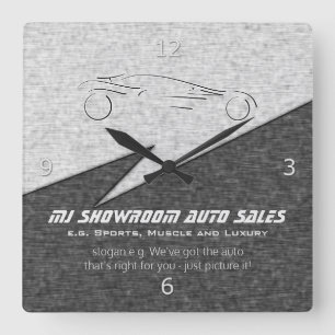 Faux metal, silver auto - Auto Sales Showroom Square Wall Clock