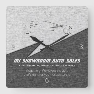 Faux metal, silver auto - Auto Sales Showroom Square Wall Clock