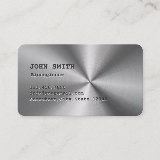 Faux Metal Steel Bioengineer Business Card (Front)