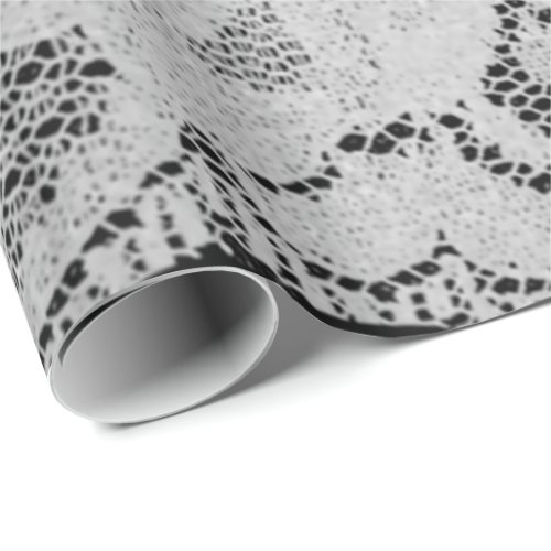 Faux Metallic Black Gray Bridal Floral Lace White Wrapping Paper