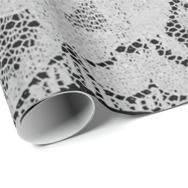 Faux Metallic Black Gray Bridal Floral Lace White Wrapping Paper (Roll Corner)