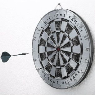 Faux Metallic Black Marble Custom Name & Message Dart Board