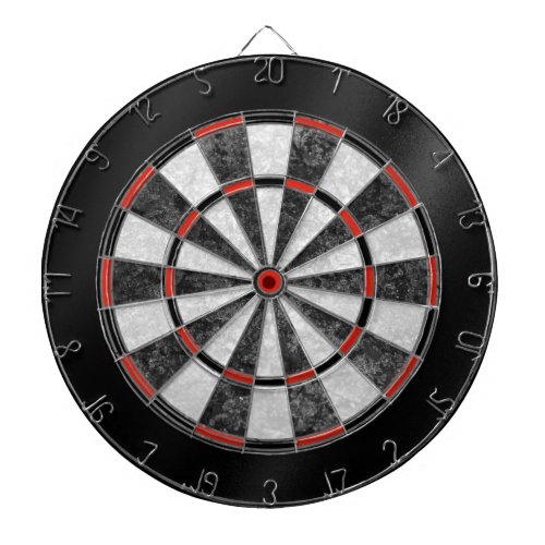 Faux Metallic Black White Red Dart Board