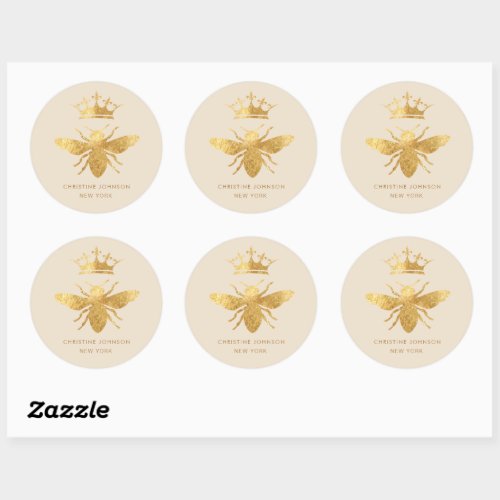 faux metallic effect queen bee classic round sticker