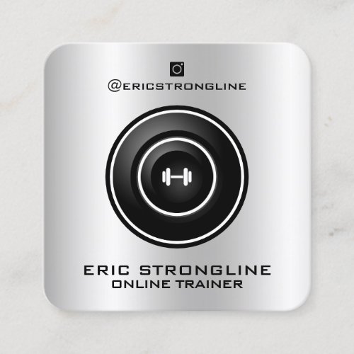 Faux metallic fitness button  square business card