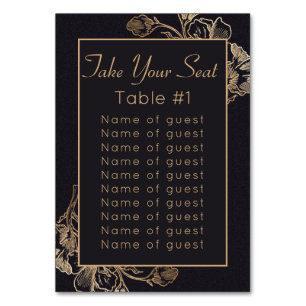 Faux Metallic Floral Design Wedding Table Number