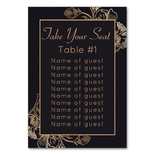 Faux Metallic Floral Design Wedding Table Number